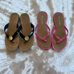 American Eagle Women's Black and Pink Sandals